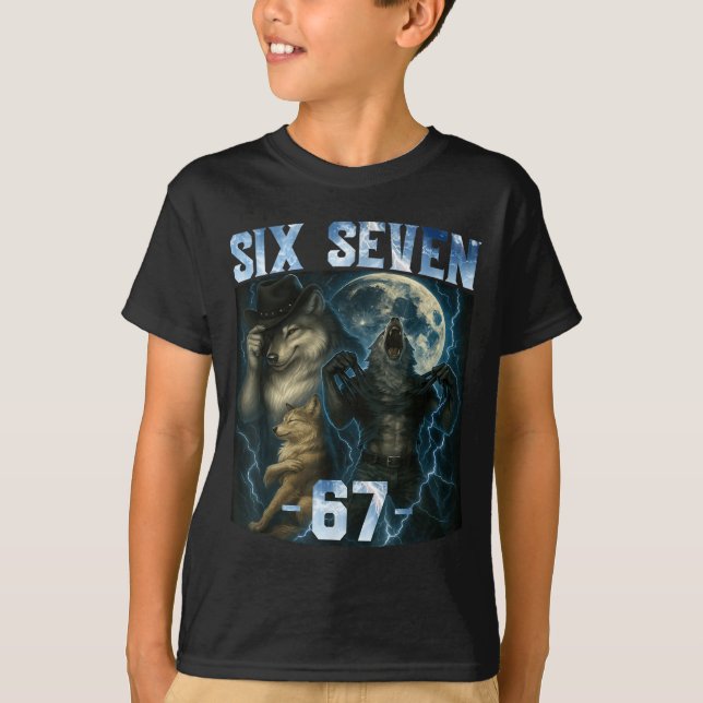Camiseta 67 Alpha Wolf Meme Funny Graphic Tee Six Seven Hum (Frente)