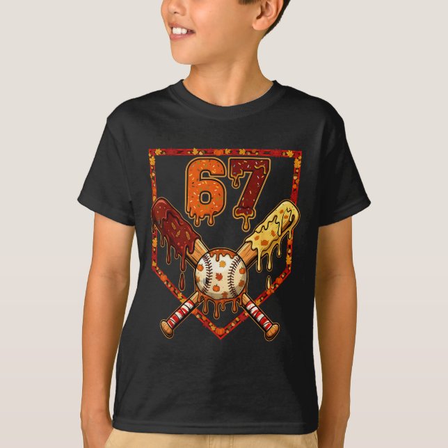 Camiseta 67 Baseball Drip Thanksgiving Six Seven Boys Teens (Frente)