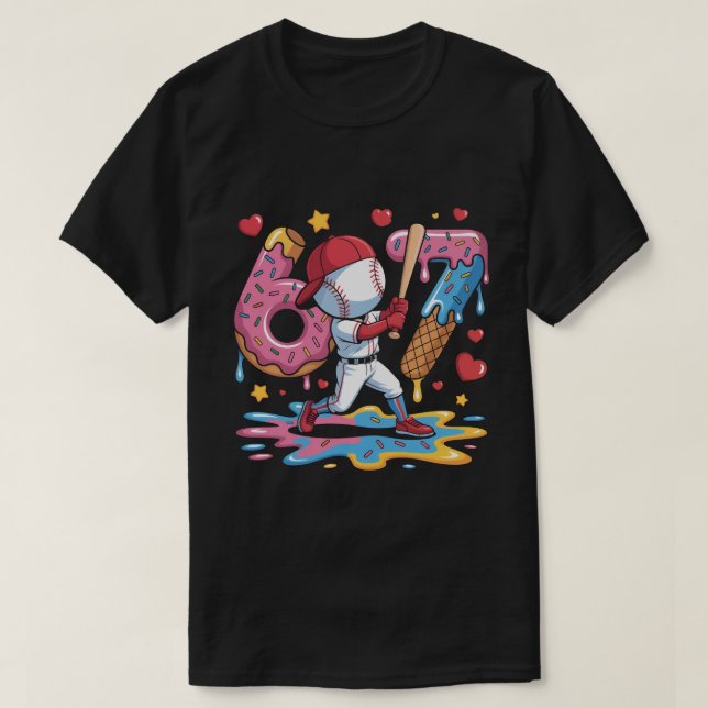 Camiseta 67 Baseball Meme Sweet Drip Art Donut and Ice Crea (Frente do Design)