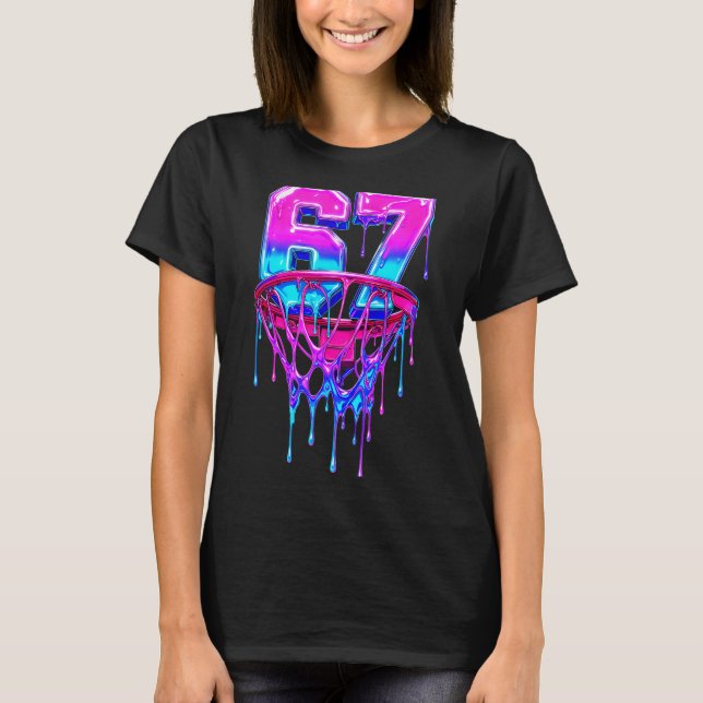 Camiseta 67 Basquete Gotejamento Seis Sete Engraçado  (Frente)