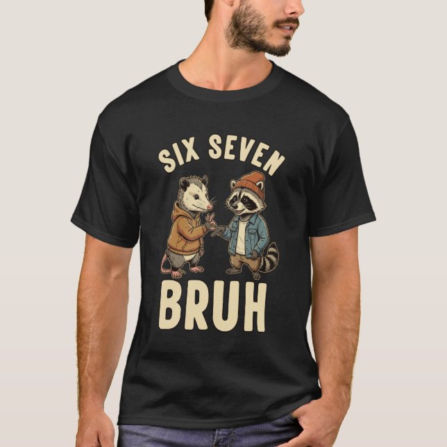 Camiseta 67 Bruh Opossum Raccoon Handshake Six Seven 6-7 Me (Frente)