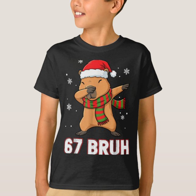 Camiseta 67 Bruh Six Seven Meme Capybara Christmas Kids Boy (Frente)