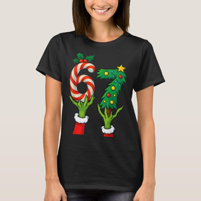 Camiseta 67 Christmas 6 7 Meme Hands Holiday Gen Alpha For  (Frente)