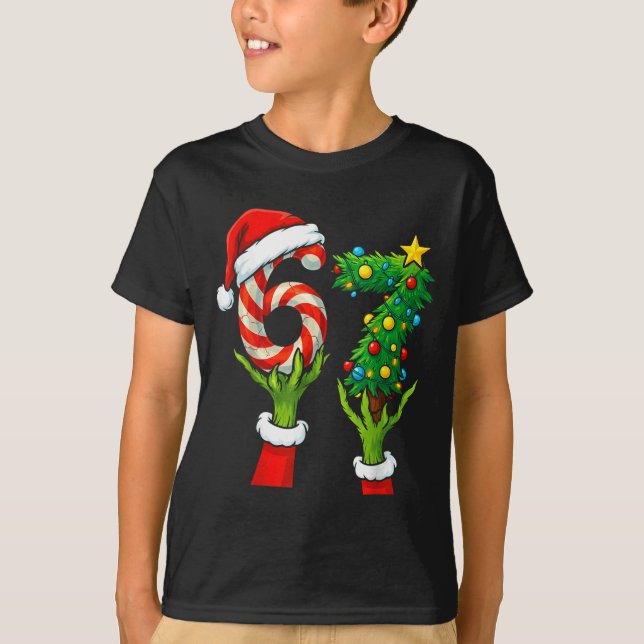 Camiseta 67 Christmas 6 7 Meme Hands Holiday Gen Alpha For  (Frente)