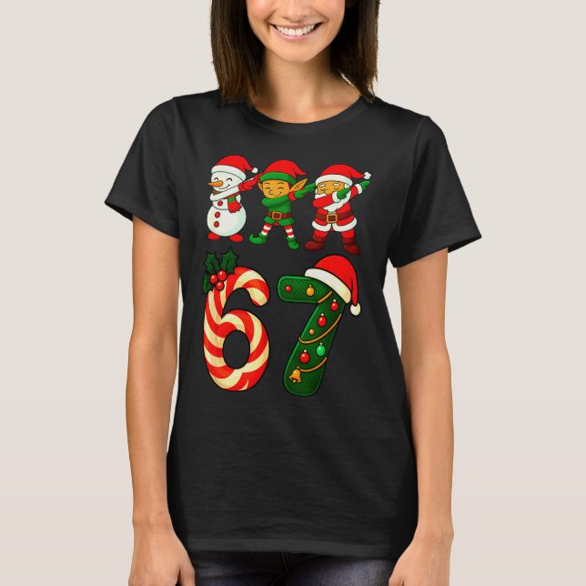 Camiseta 67 Christmas Dabbing Santa Elf Snowman Funny Six S (Frente)