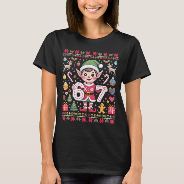Camiseta 67 Christmas Elf Ugly Sweater Cute 6 7 Meme Xmas B (Frente)