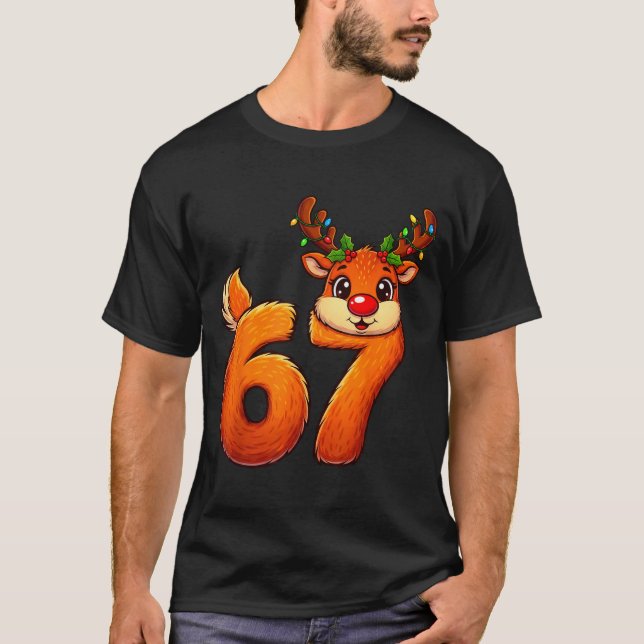 Camiseta 67 Christmas Funny Reindeer Bruh Meme Pajamas Wome (Frente)