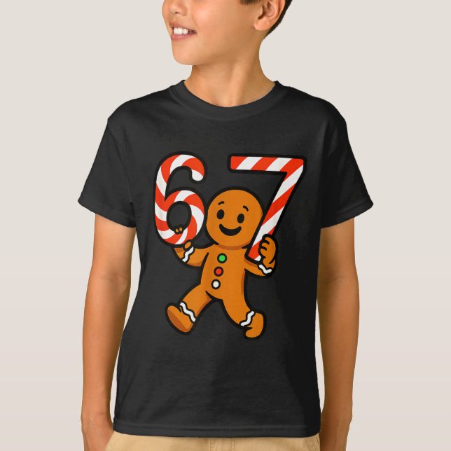 Camiseta 67 Christmas Gingerbreadman Candy Cane 6 7 Meme Xm (Frente)
