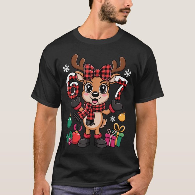 Camiseta 67 Christmas Outfit Women Meme Reindeer Six Seven  (Frente)