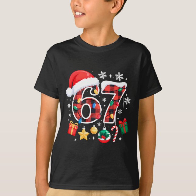 Camiseta 67 Christmas Red Plaid 6 7 Six Seven Boys Christma (Frente)