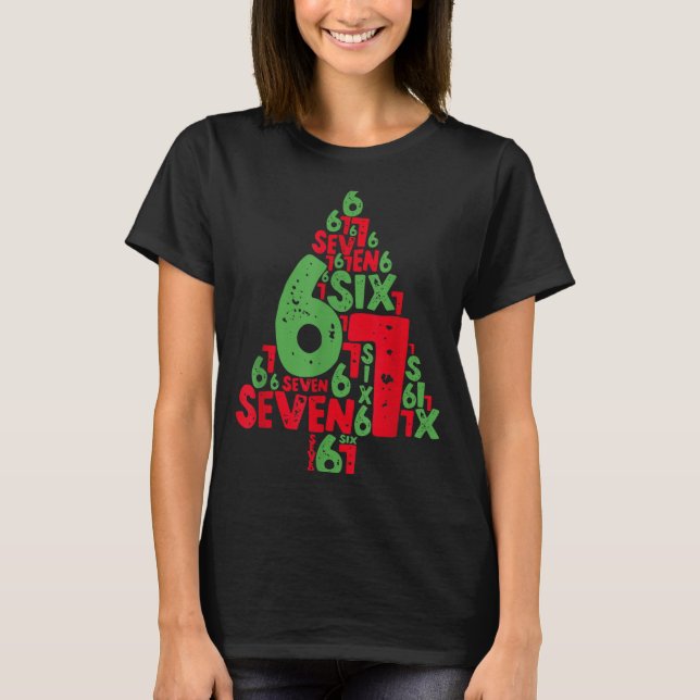 Camiseta 67 Christmas Tree Holiday Six Seven Meme Brainrot  (Frente)