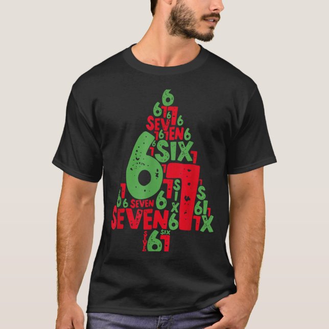 Camiseta 67 Christmas Tree Holiday Six Seven Meme Brainrot  (Frente)
