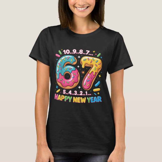 Camiseta 67 Countdown Happy New Year 2026 Funny Donut Numbe (Frente)