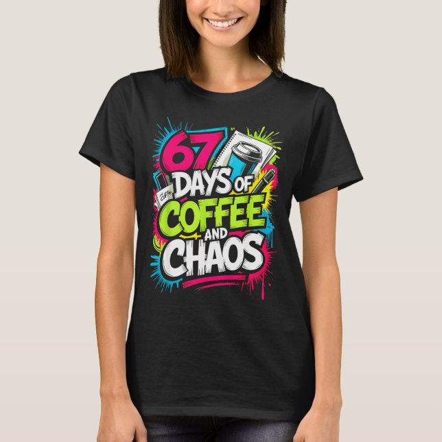 Camiseta 67 Days Of Coffee Teachers Retro School Six Seven  (Frente)