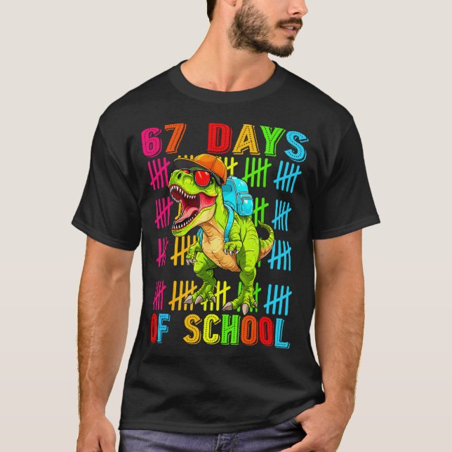 Camiseta 67 Days Of School 67th Day Dinosaur For Boys Mens  (Frente)