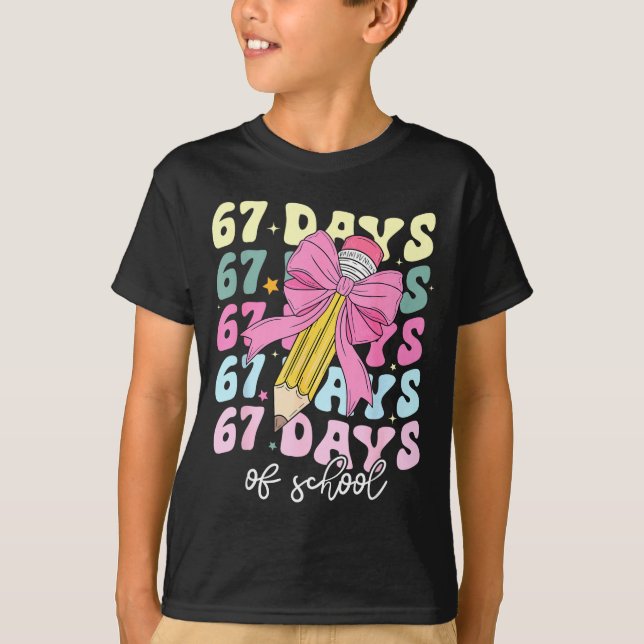 Camiseta 67 Days Of School Pencil Coquette Bow 67th Day Of  (Frente)