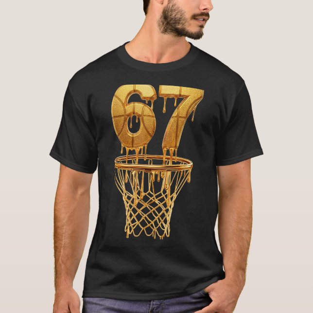 Camiseta 67 Drip de Ouro Basquete 6 7 Seis Sete Meme Geraçã (Frente)