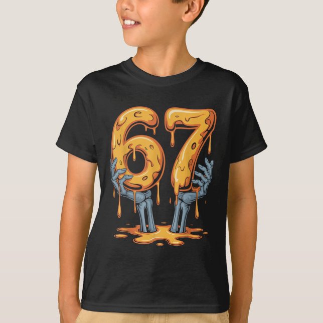 Camiseta 67 Drip Funny Skeleton Halloween 67 Meme Ice Cream (Frente)