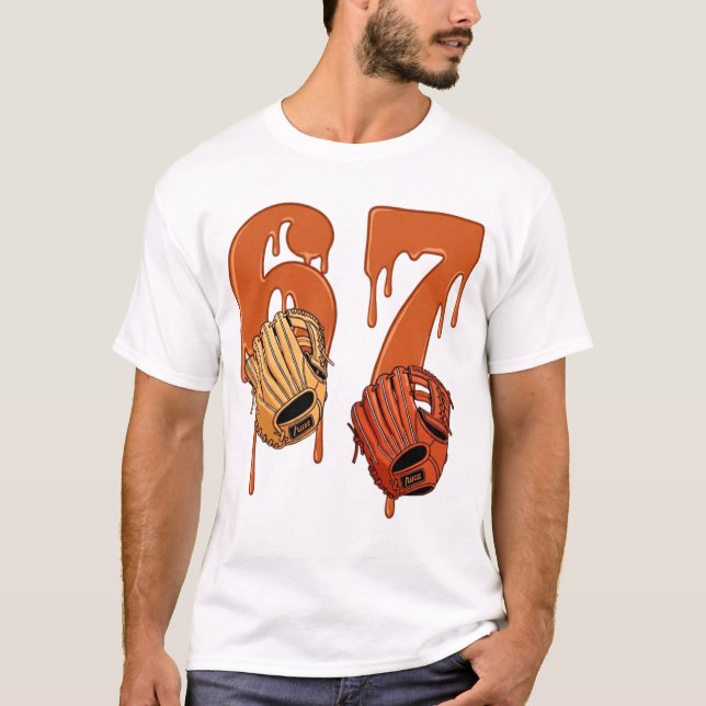 Camiseta 67 Dripping Ice Cream Number Baseball Glove Meme (Frente)