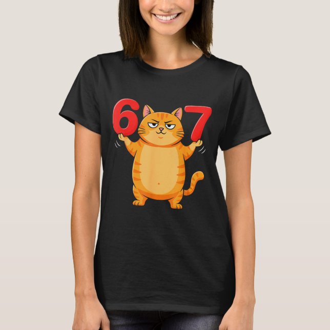 Camiseta 67 Funny Cat Six Seven Meme Gen Z Alpha Humor Anim (Frente)