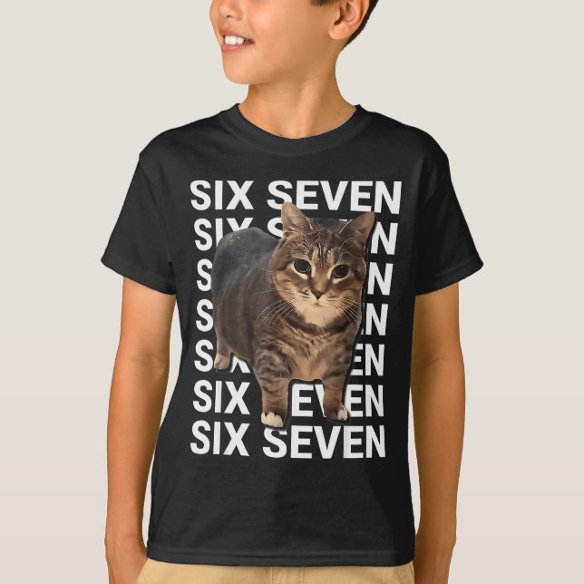 Camiseta 67 Funny Cat Six Seven Meme Gen Z Alpha Humor Anim (Frente)