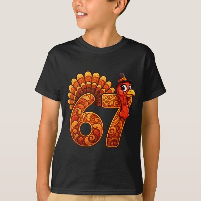 Camiseta 67 Funny Thanksgiving Turkey Meme Six Seven 6 7  (Frente)