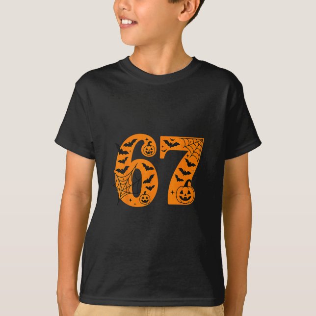 Camiseta 67 Halloween Seis Sete Brainrot Meme Meninos Crian (Frente)