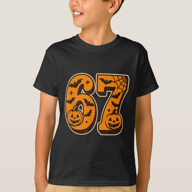 Camiseta 67 Halloween Seis Sete Brainrot Meme Meninos Diver (Frente)