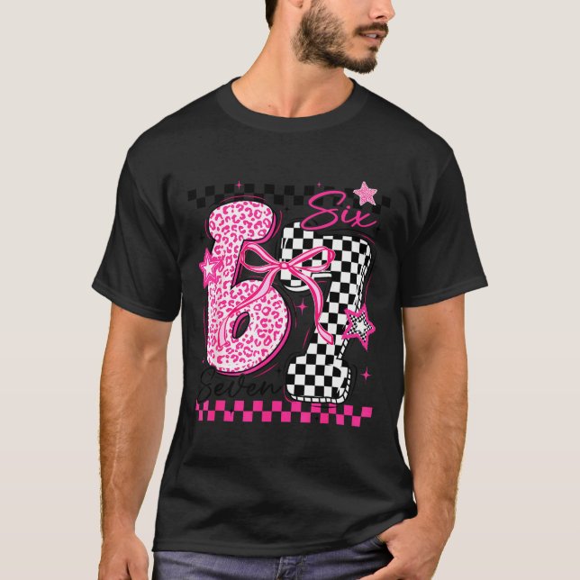 Camiseta 67 Leopard Checkered Funny Six Seven Meme 6-7 Teac (Frente)