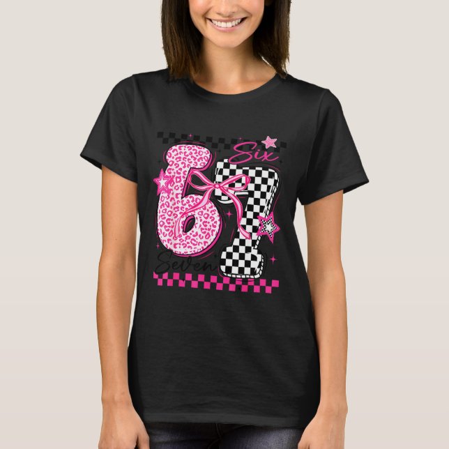 Camiseta 67 Leopard Checkered Funny Six Seven Meme 6-7 Teac (Frente)