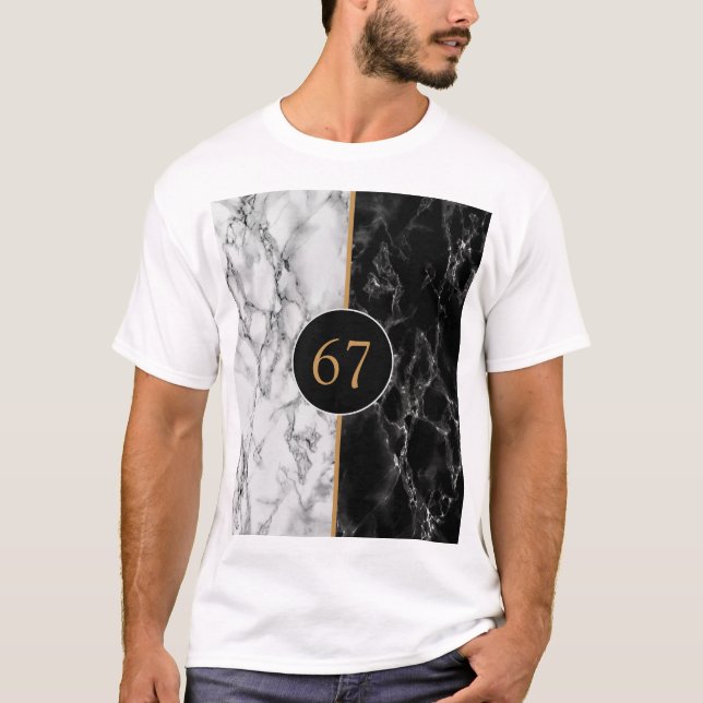 Camiseta 67 Mármore Preto e Branco Personalizada (Frente)