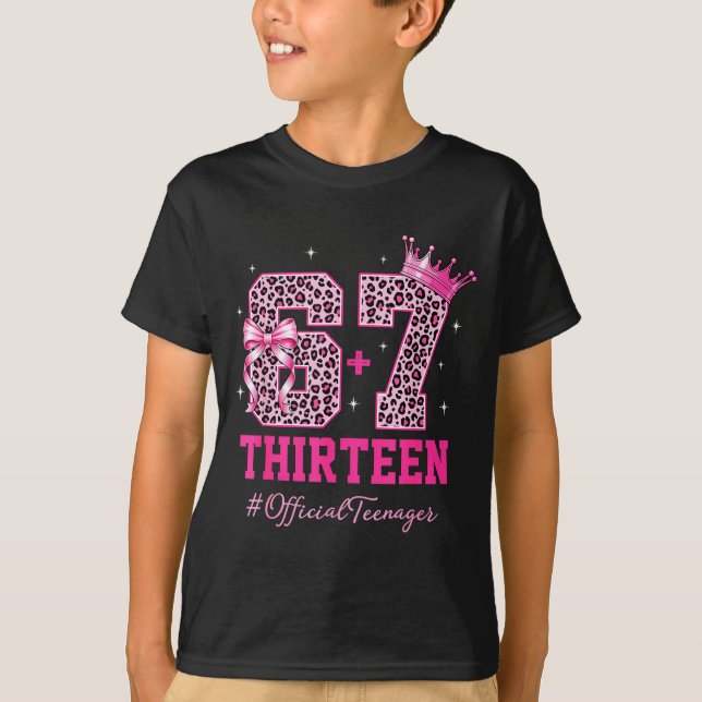 Camiseta 67 Meme 13th Birthday Girl Leopard Nk Bow Cute Tee (Frente)