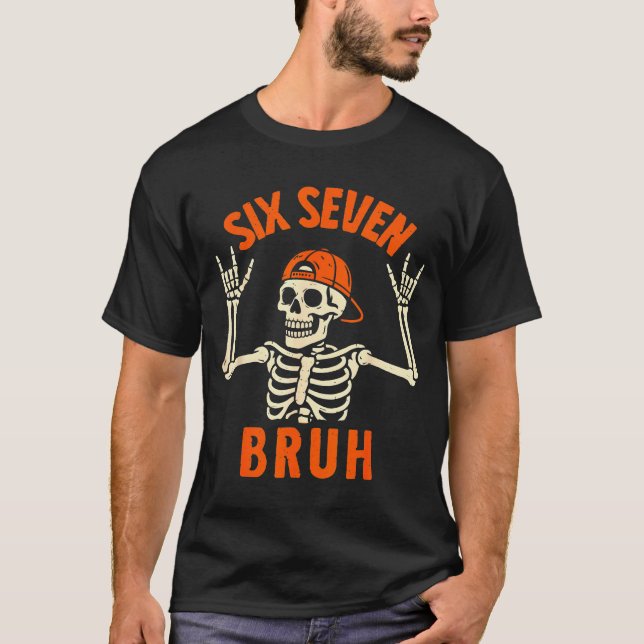 Camiseta 67 Meme 6 7 Funny Halloween Skeleton Rock On Six S (Frente)
