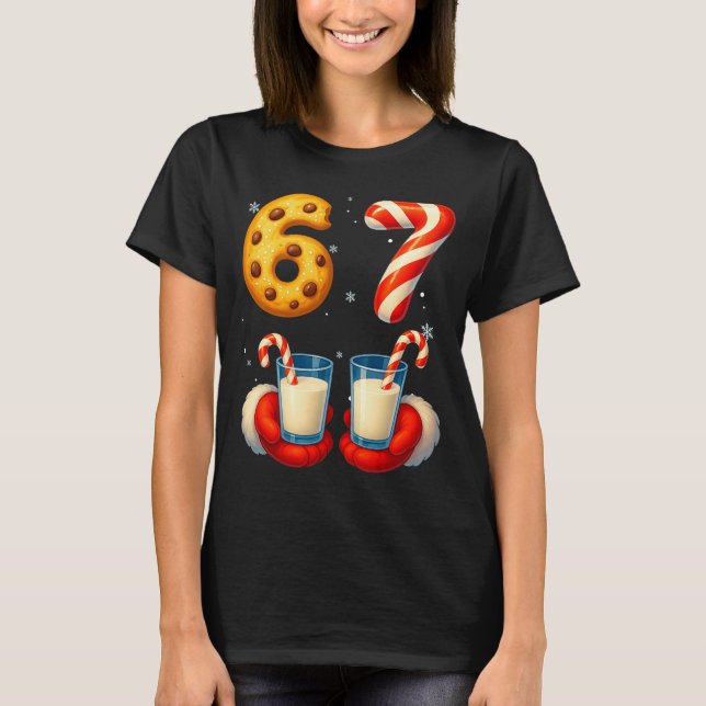 Camiseta 67 Meme Christmas Cookie Candy Cane Funny Six Seve (Frente)