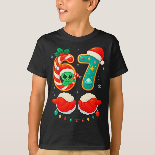 Camiseta 67 Meme Christmas Funny Alien Santa Six Seven Xmas (Frente)