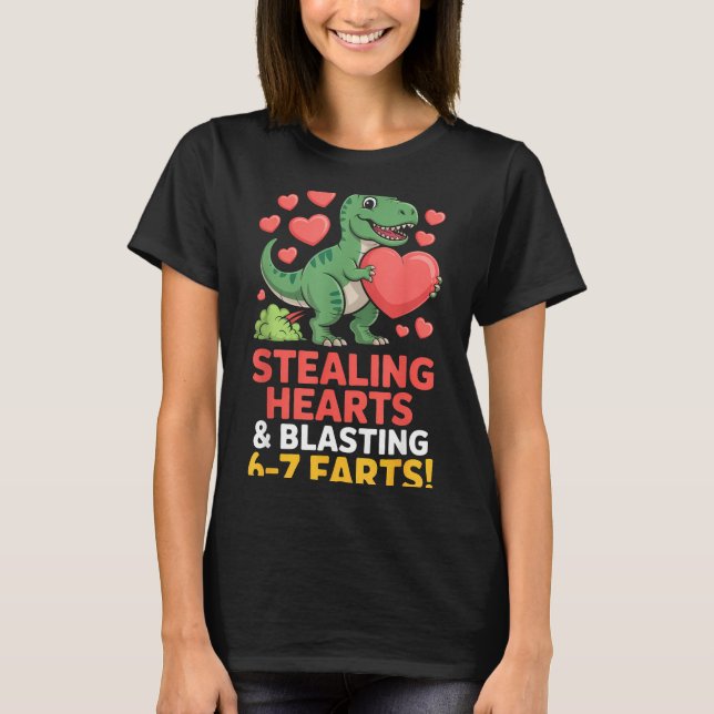 Camiseta 67 Meme Dinosaur Stealing Hearts 6-7 Farts Valenti (Frente)