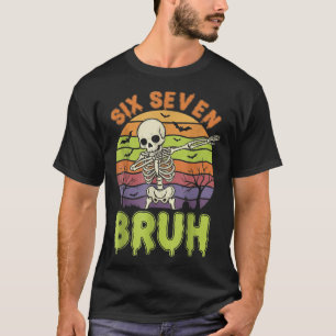 Camiseta 67 Meme do Halloween 6 7 Esqueleto Seis Sete Númer