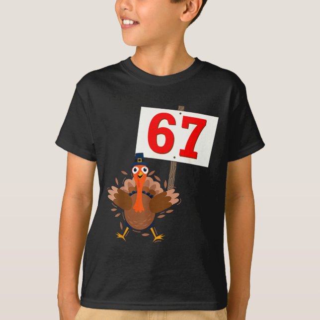 Camiseta 67 Meme Funny Thanksgiving Turkey Shirt Boys Girls (Frente)