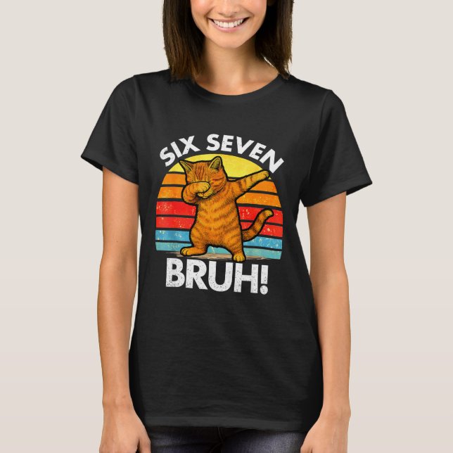 Camiseta 67 Meme Gatinho Dabando Six Seven 6 7  (Frente)
