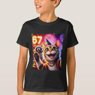 Camiseta 67 Meme Gato Guaxinim Ano Novo Selfie Divertido An