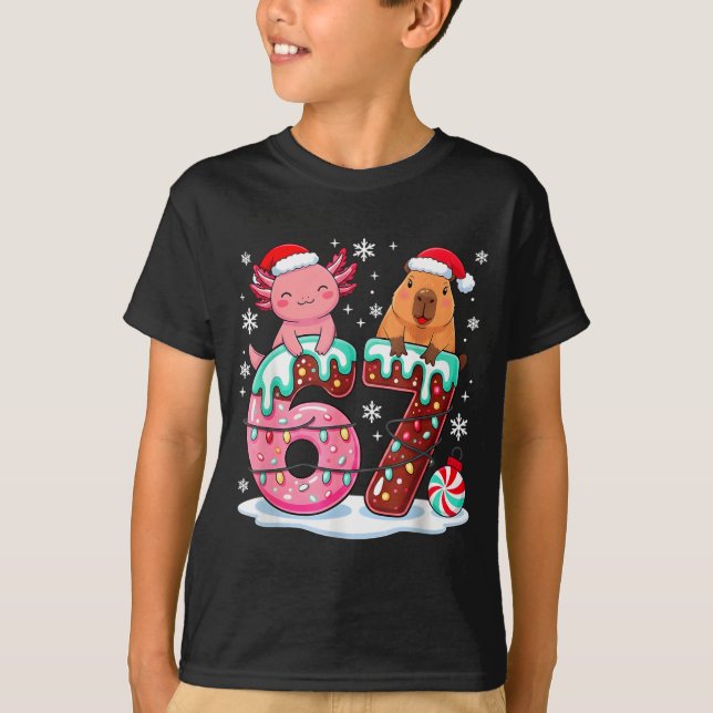 Camiseta 67 Meme Kawaii Axolotl Capybara Christmas Ice Crea (Frente)
