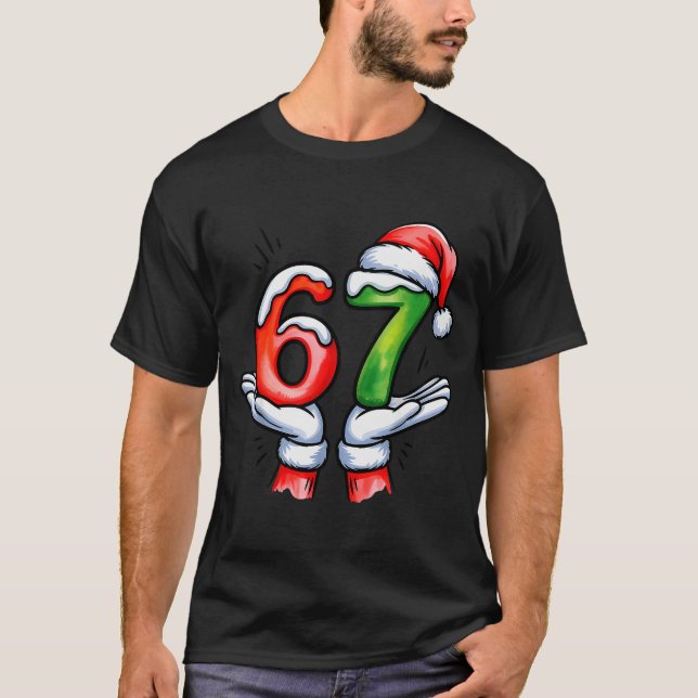 Camiseta 67 Meme Santa Claus Hand Funny Six Seven Christmas (Frente)