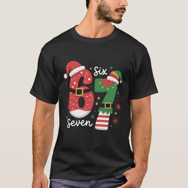 Camiseta 67 Meme Six Seven Elf Christmas Santa Hat (Frente)