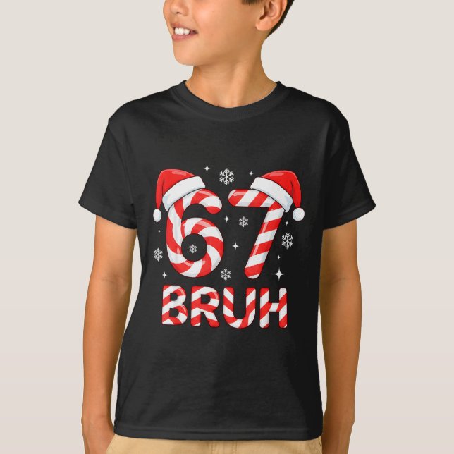 Camiseta 67 Meme Six Seven Memes Candy Cane Christmas Boys  (Frente)