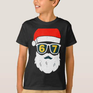 Camiseta 67 Meme Six Seven Rosto do Papai Noel Crianças Hom