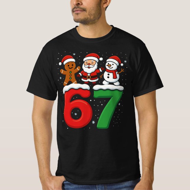 Camiseta 67 Meme Xmas Six Seven Santa Snowman Christmas  (Frente)