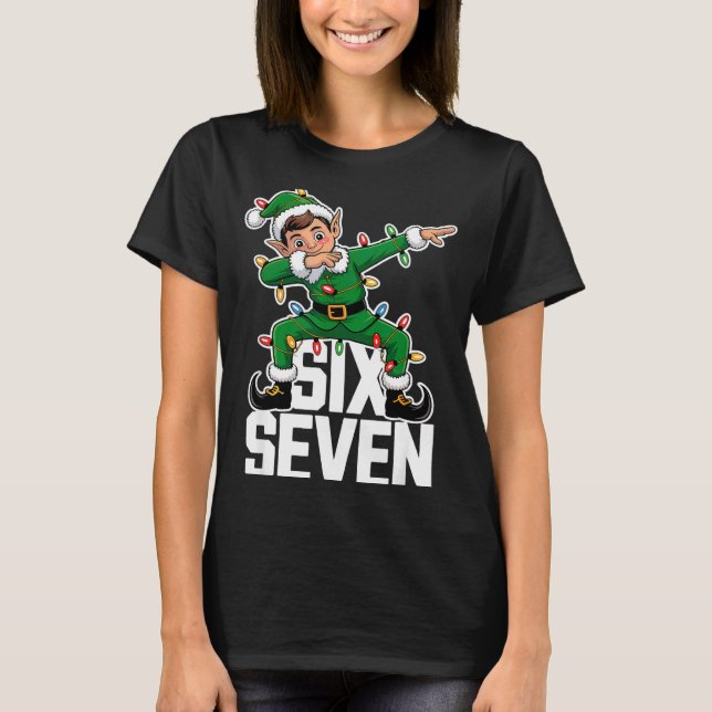 Camiseta 67 Natal Seis Sete 6 7 Meme Engraçado Elfo Dabbing (Frente)