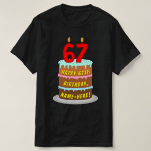 Camiseta 67.o aniversário — Bolo e Velas Divertidas, com no