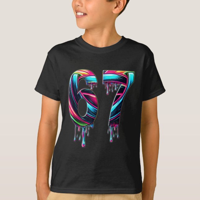 Camiseta 67 Seis Sete 6 7 Design de Meme Engraçado 6 7  (Frente)
