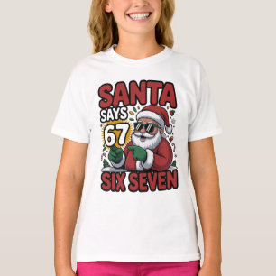 Camiseta 67 Seis Sete Meme Divertido de Natal Papai Noel